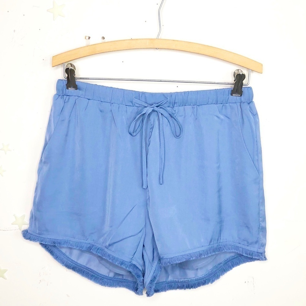 Heartloom blue silky satin fringe lounge shorts